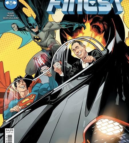 0122DC800 BATMAN SUPERMAN WORLDS FINEST #1 CVR J DAN MORA JERRY SEINFELD IN THE BAT-MOBILE GETTING COFFEE CARD STOCK VAR
