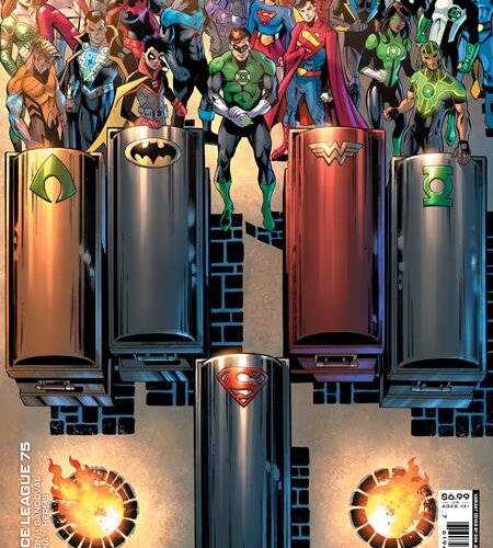 0222DC050 JUSTICE LEAGUE #75 CVR D DAN JURGENS & NORM RAPMUND CARD STOCK VAR ( DEATH OF THE JUSTICE LEAGUE )