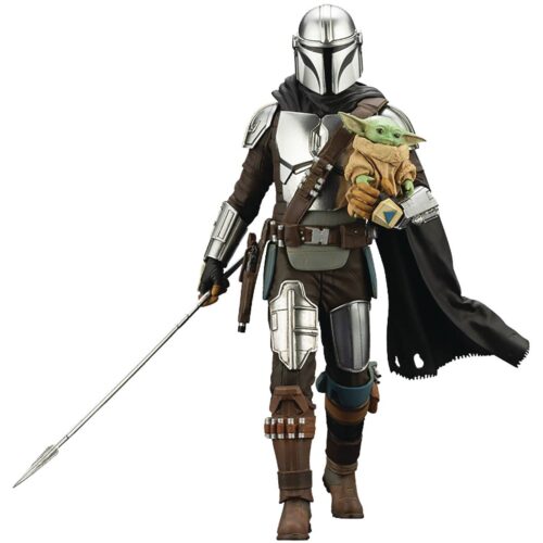 STL231134 MANDALORIAN & GROGU W/ BESKAR STAFF ARTFX PVC STATUE