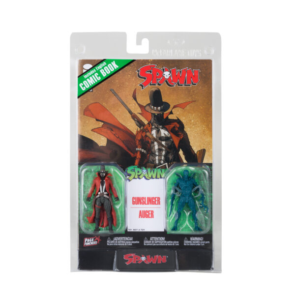 STL265579_1 SPAWN WV1 GUNSLINGER & AUGER 3IN AF W/COMIC 2PK