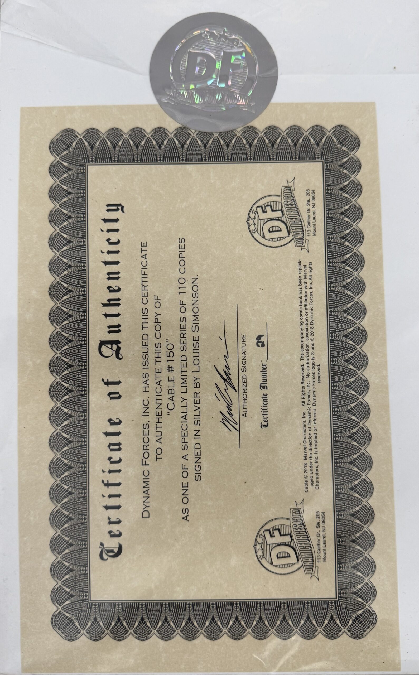 DYNAMIC FORCES CERTIFIED CABLE #150 SIGNED BY LOUISE SIMONSON