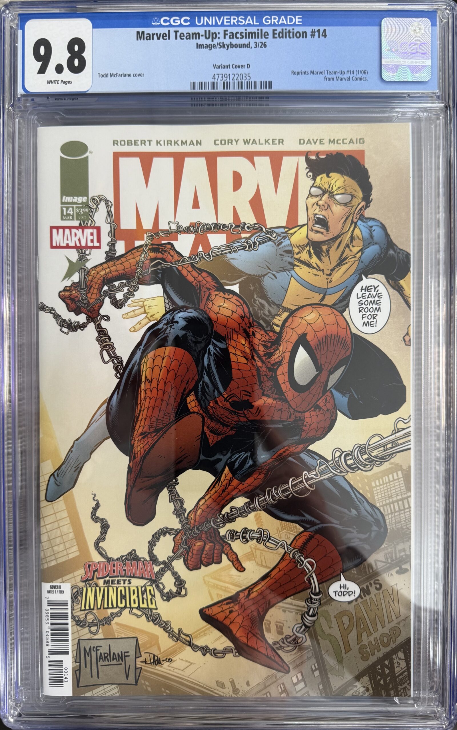 DF MARVEL TEAM UP #14 FACSIMILE EDITION TODD MCFARLANE & DAVE MCCAIG VARIANT CGC GRADED 9.8