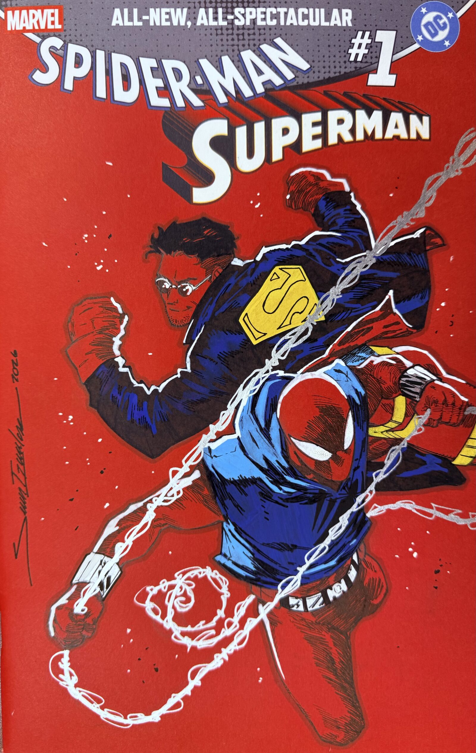 Marvel DC Spider-Man Superman #1 signed by Sean Izaakse 1 of 1 Sketch Variant