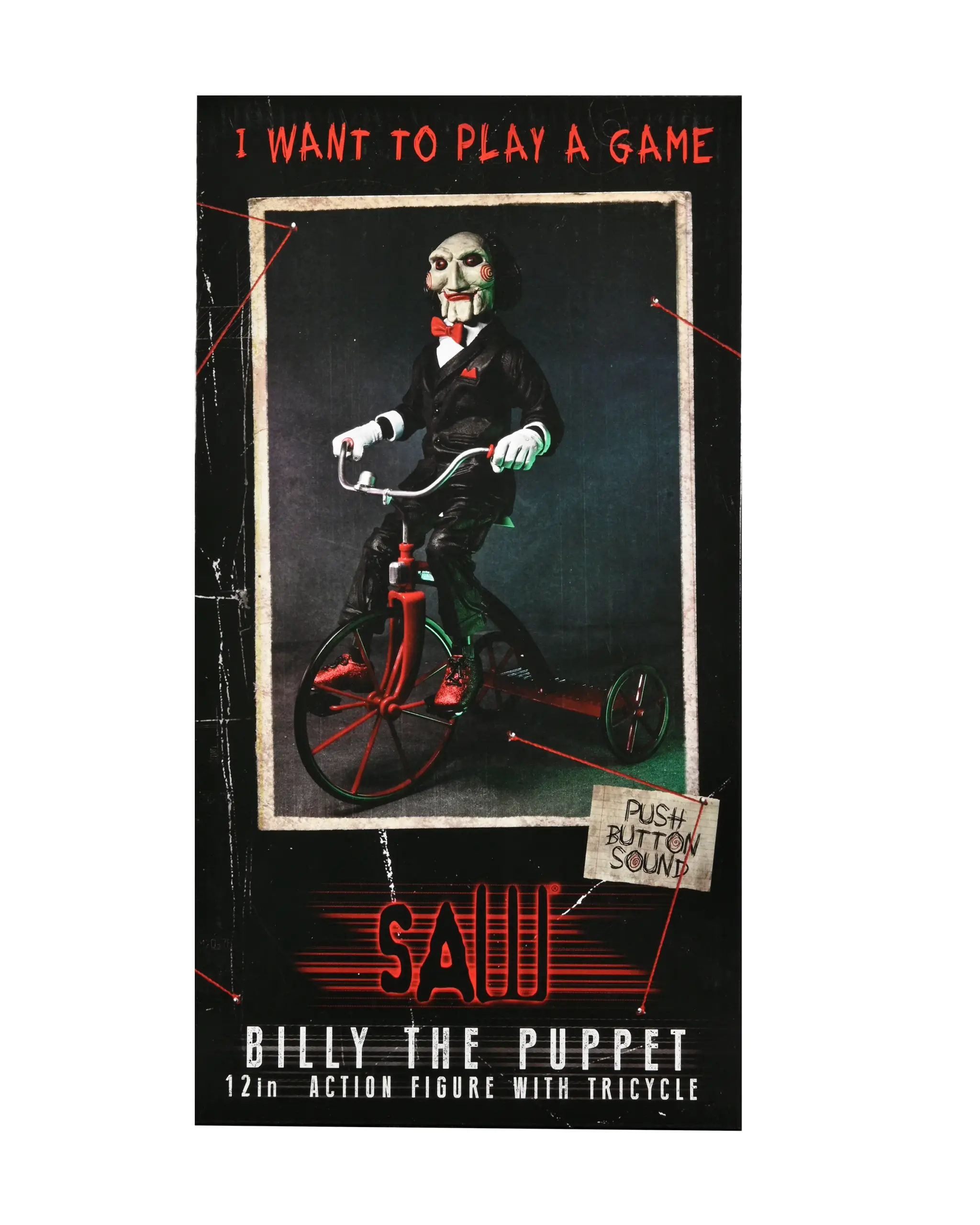 60607_PKG_1 SAW - Billy the Puppet on Tricycle 12" Action Figure with Sound