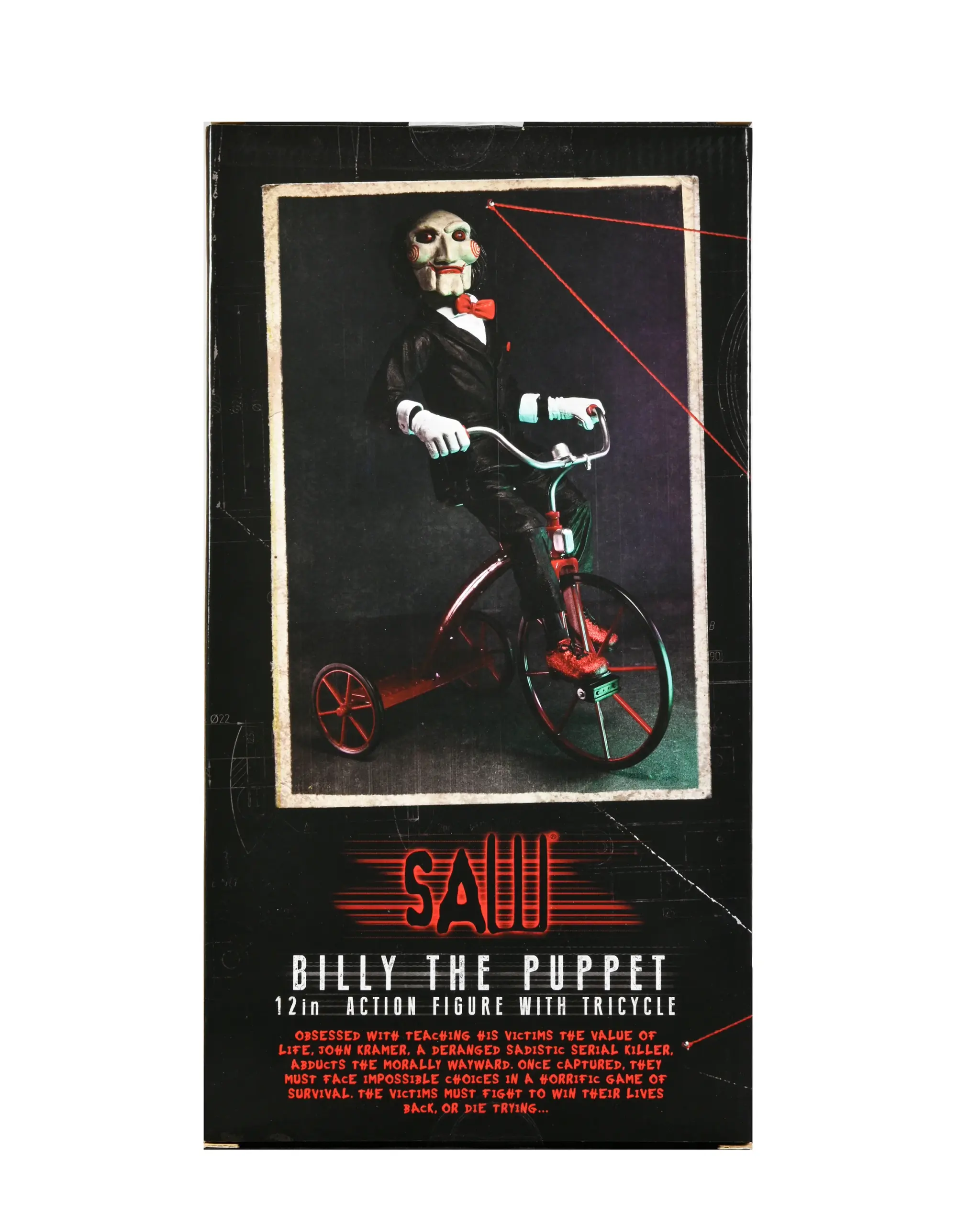 60607_PKG_2 SAW - Billy the Puppet on Tricycle 12" Action Figure with Sound
