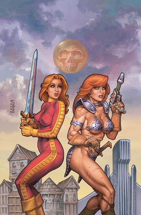 1026DE0691 RED SONJA BARBARELLA #2 CVR F JOSEPH MICHAEL LINSNER METAL PREMIUM VAR
